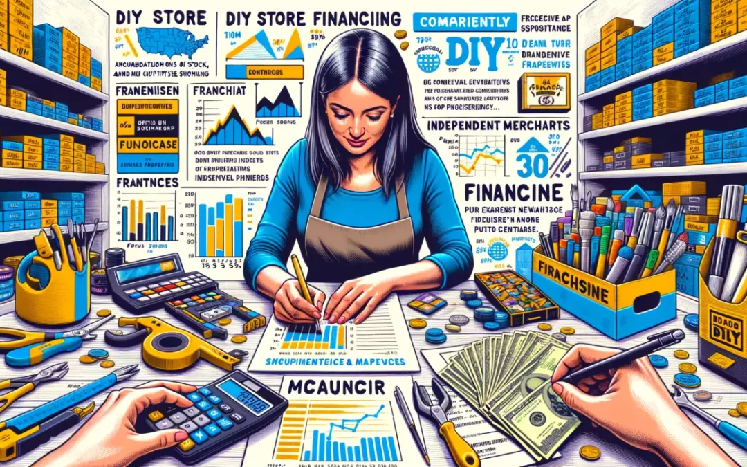 Femme gérant les finances d'un magasin de bricolage avec graphiques et outils.