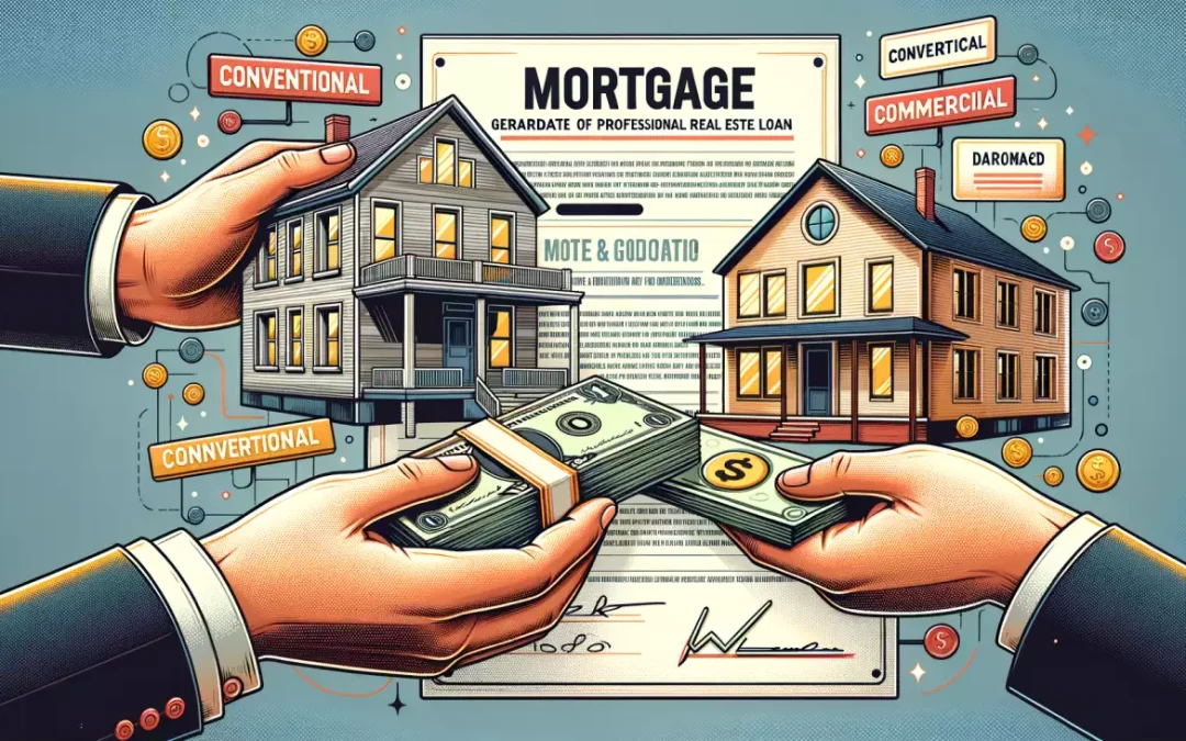Héros immobiliers assurant un prêt professionnel avec hypothèque conventionnelle et commerciale.